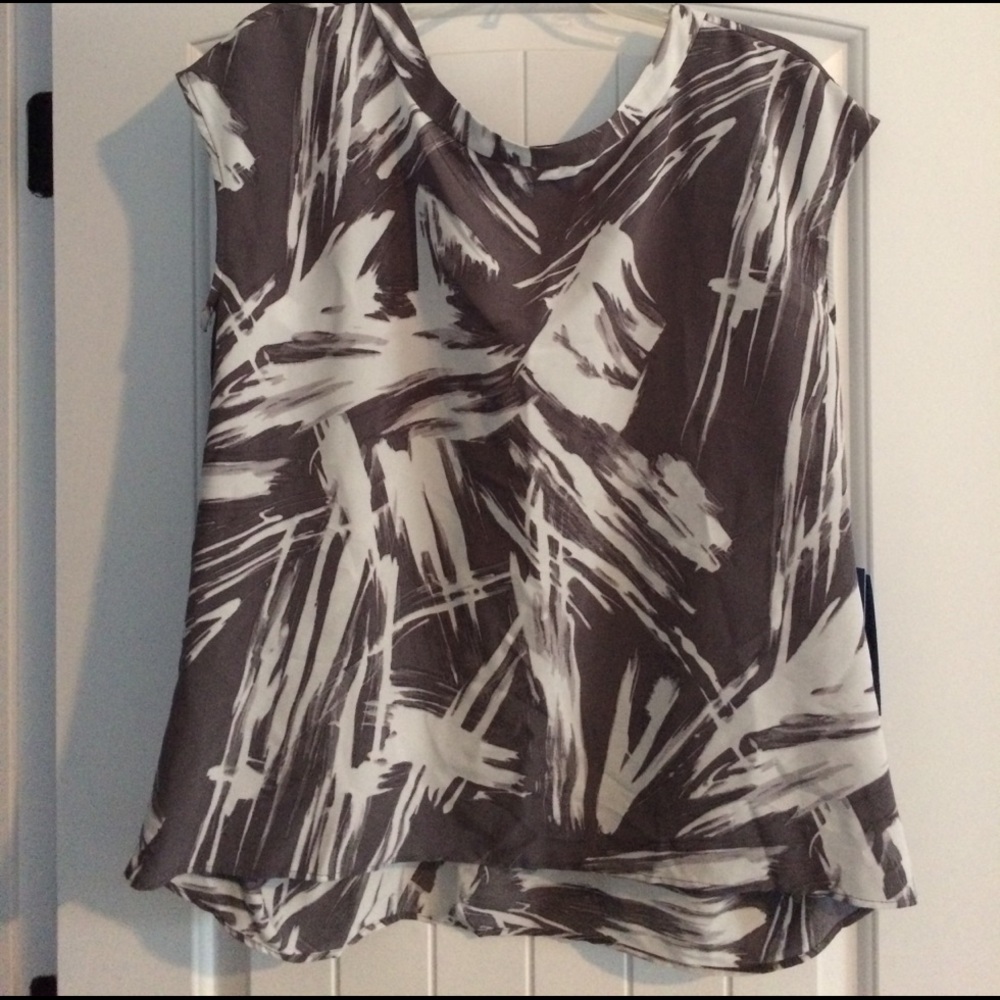 Simply Vera Vera Wang Blouse Women's Petite Large Gray White NWT